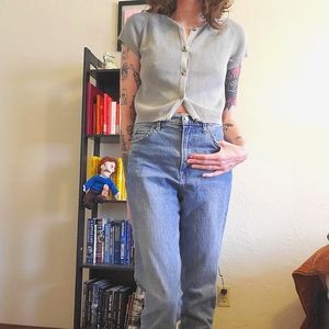 Los Angeles Apparel Cotton Raglan Short Sleeve Cropped Sweater